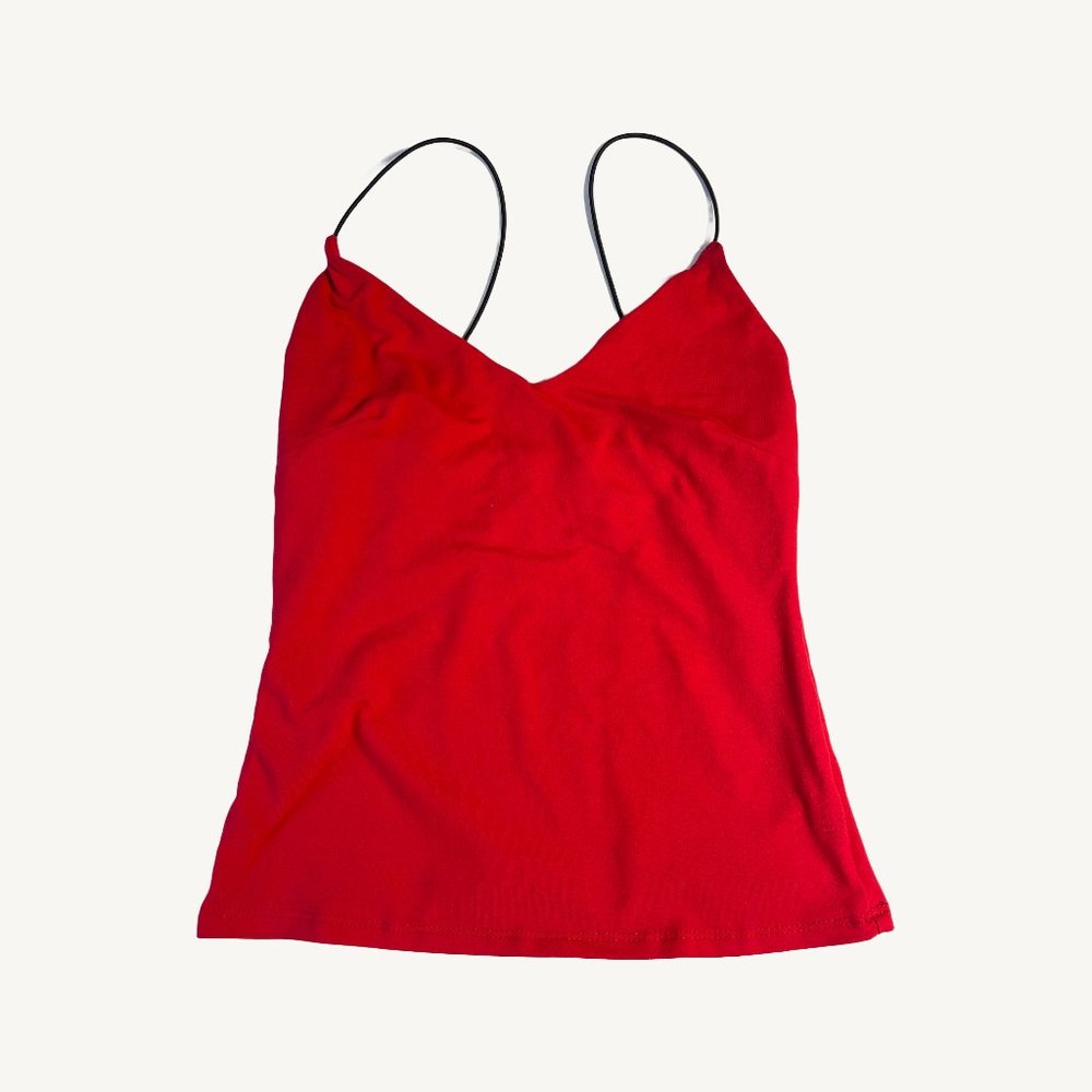 Revamped Red V-Neck Tank Top with Black Skinny Straps Size Small